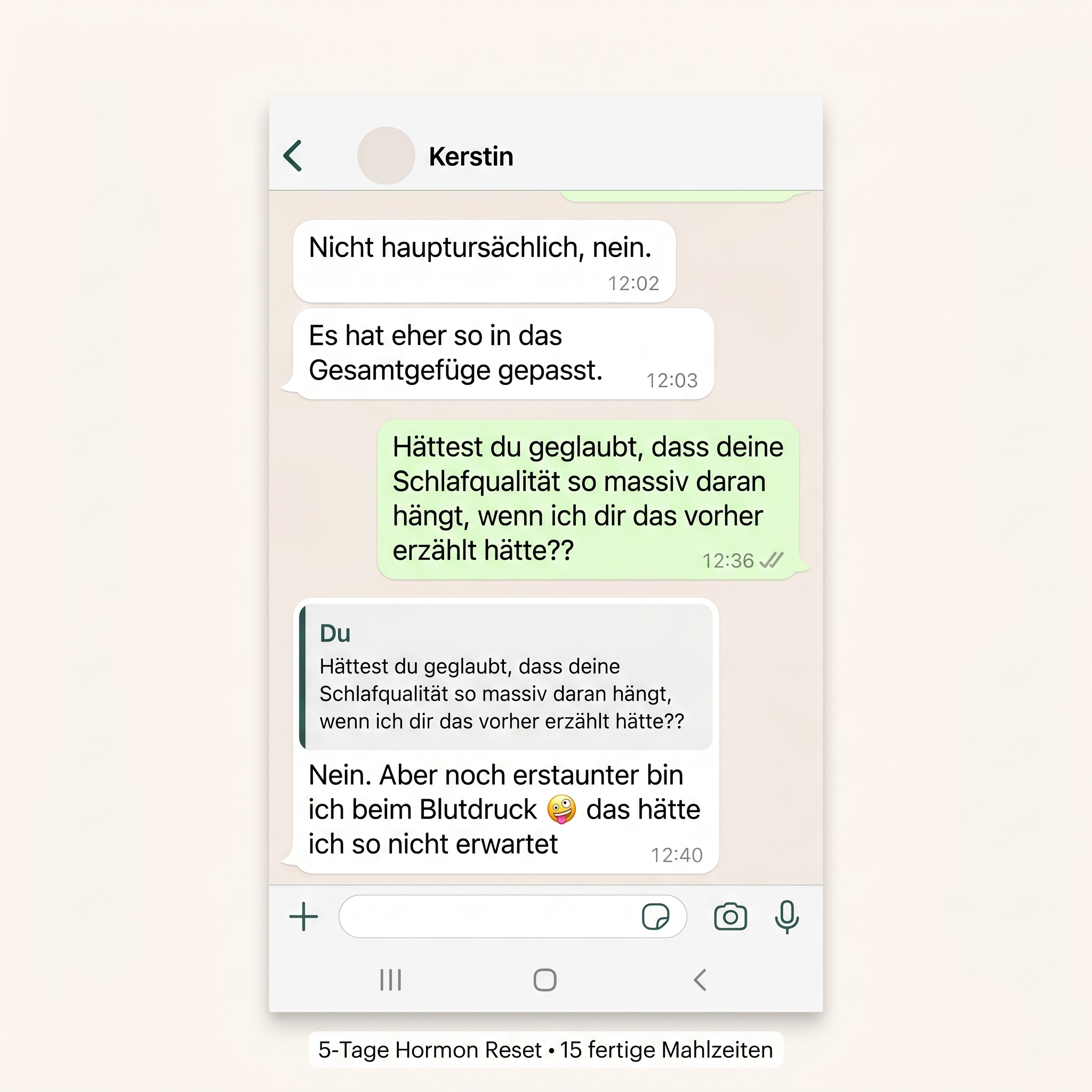 WhatsApp-Rückmeldung einer Kundin zum 5-Tage-Reset